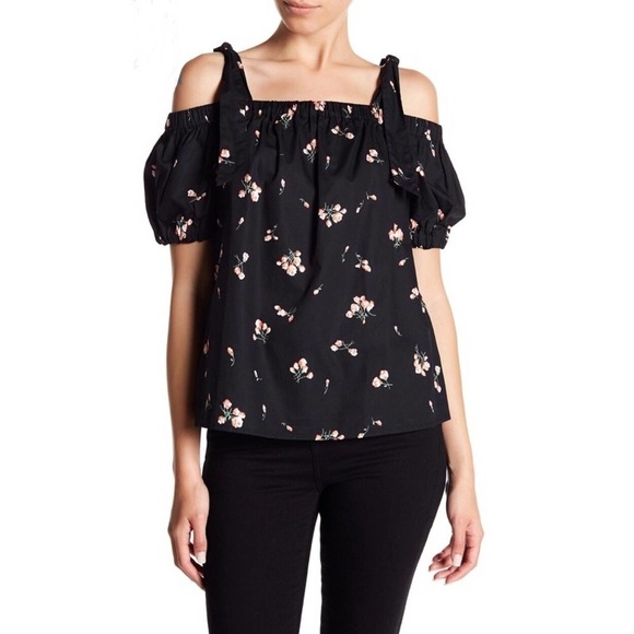 𝅺14th & Union Off the Shoulder Black Tulip Floral Lightweight Blouse Women’s S - Picture 11 of 12